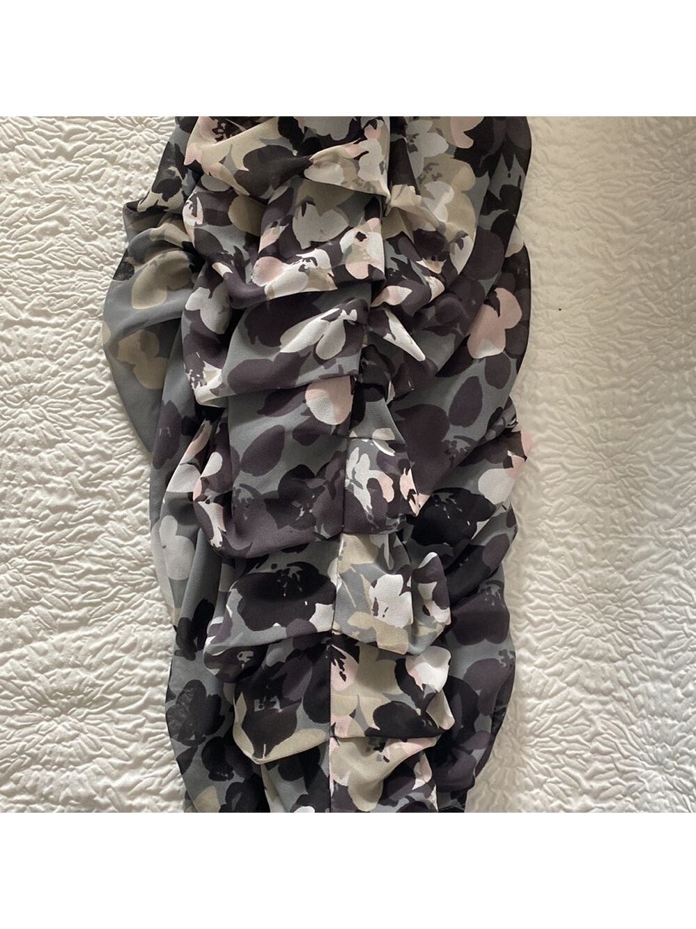 Express Sleeveless Floral Print Ruched Draped Mini Dress - Picture 9 of 9